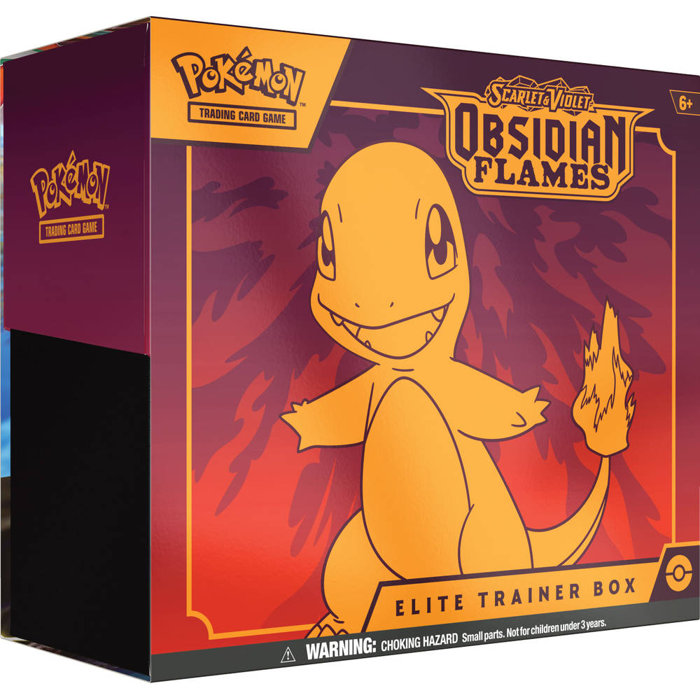 Pokemon Obsidian Flames Elite Trainer Box met exclusieve Charizard EX en Terastal-fenomeen kaarten.