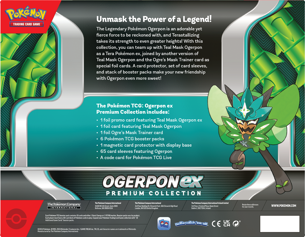 Ogerpon EX Premium Collection met promo kaarten, sleeves en booster packs.