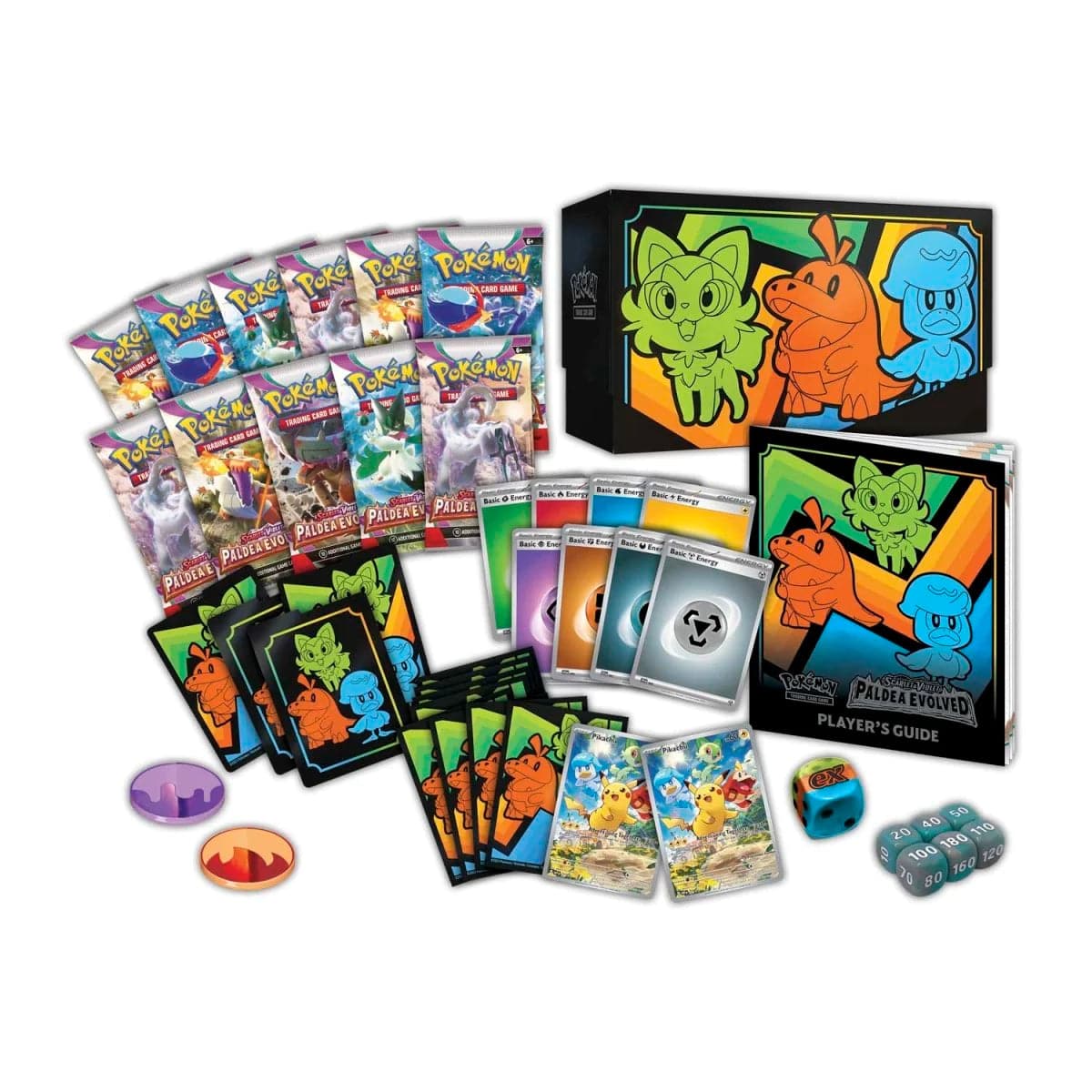 Pokemon TCG Scarlet & Violet-Paldea Evolved Elite Trainer Box: Bevat 9 boosterpacks, een Pikachu promo kaart, kaarthoezen, energiekaarten en meer.