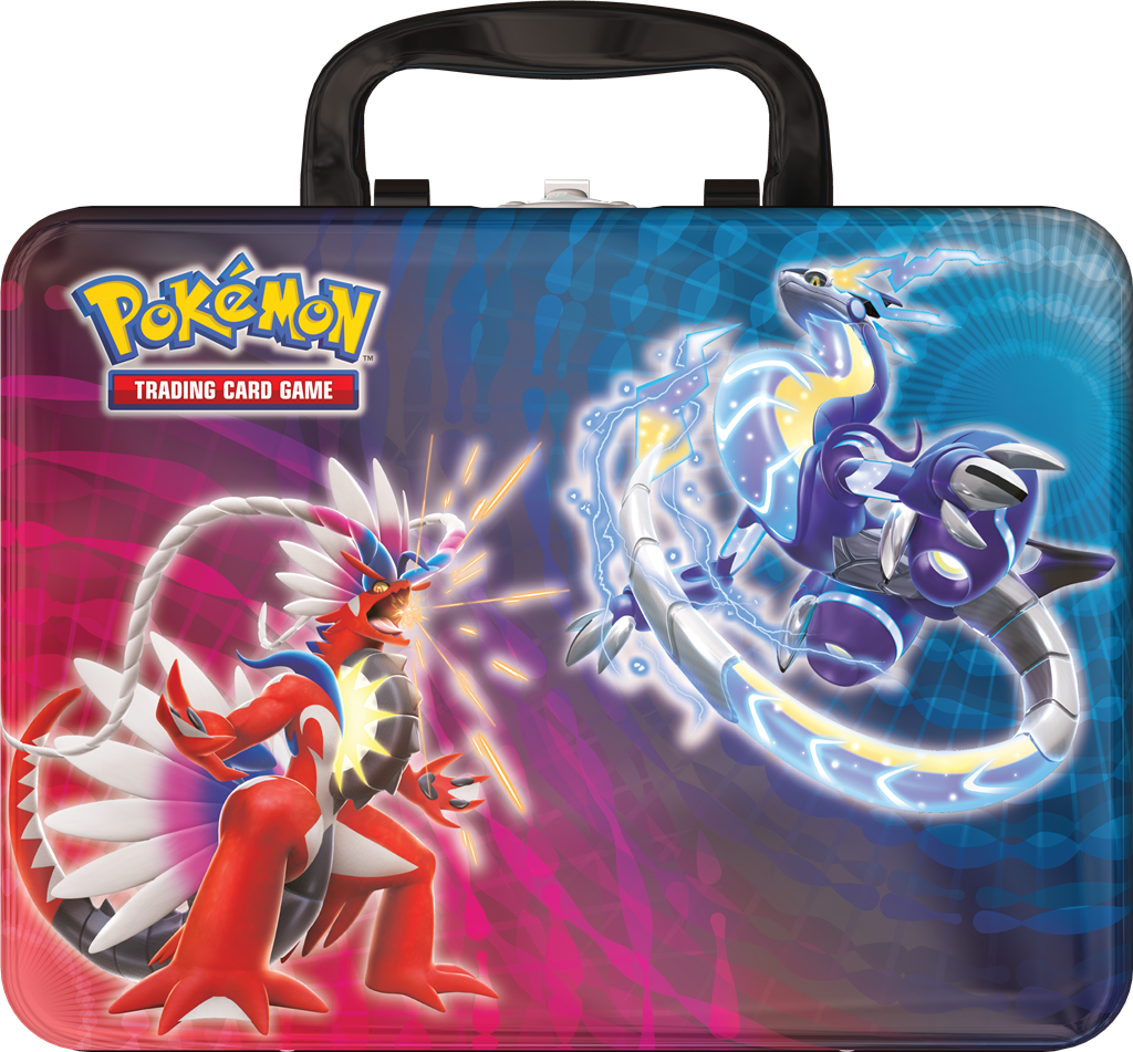 Pokémon Paldean Starters Collector Chest 2023 met booster packs, promo kaarten, stickers, en mini portfolio.