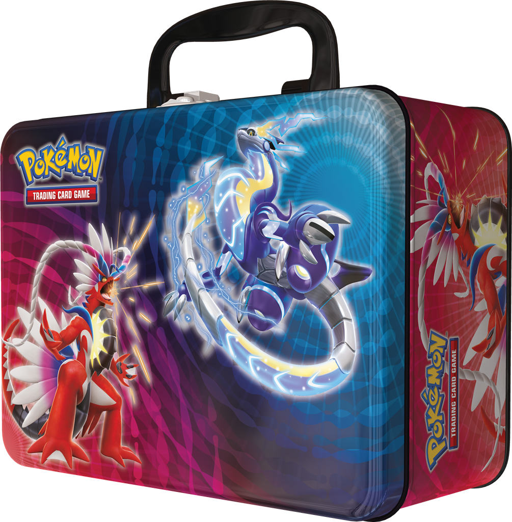 Pokémon Paldean Starters Collector Chest 2023 met booster packs, promo kaarten, stickers, en mini portfolio.