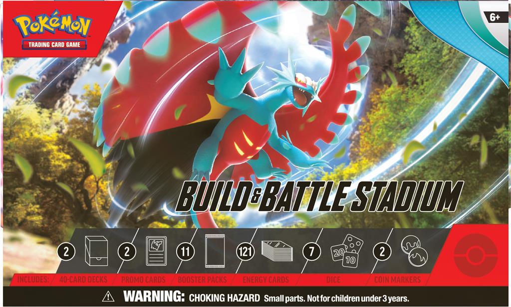 Pokémon TCG: Scarlet & Violet—Paradox Rift Build & Battle Stadium met 2 Build & Battle Boxes, booster packs, promokaarten, en meer.