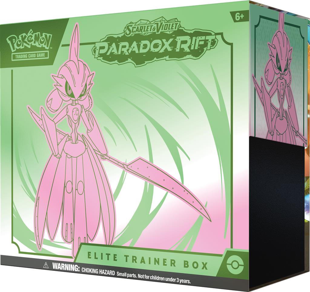 Pokémon TCG: Scarlet & Violet—Paradox Rift Elite Trainer Box Iron Valiant met 9 booster packs, foil promokaart, kaartsleeves en meer, ideaal voor verzamelaars.