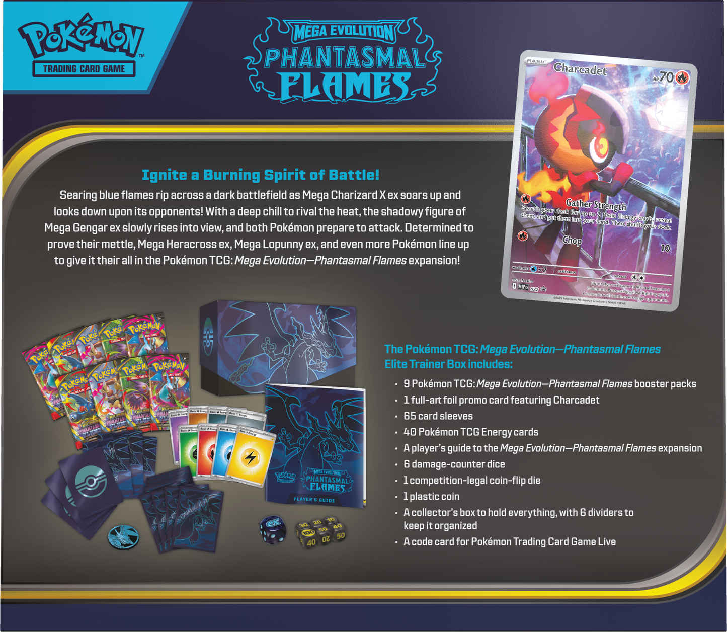 Phantasmal Flames Elite Trainer Box met sleeves, promo kaart en boosterpacks