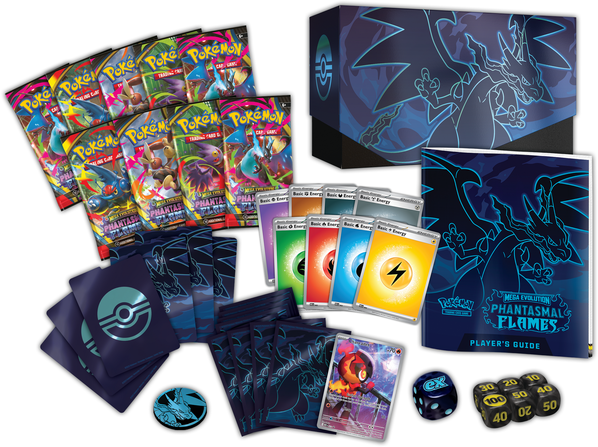Phantasmal Flames Elite Trainer Box met sleeves, promo kaart en boosterpacks