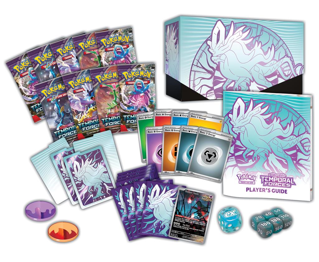 Pokémon TCG: Scarlet & Violet—Temporal Forces Elite Trainer Box (Walking Wake versie) met promokaarten, kaartsleeves en 9 booster packs