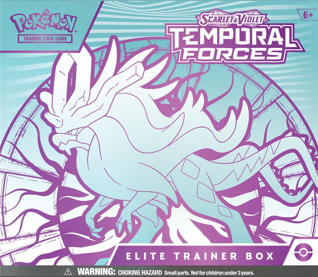 Pokémon TCG: Scarlet & Violet—Temporal Forces Elite Trainer Box (Walking Wake versie) met promokaarten, kaartsleeves en 9 booster packs