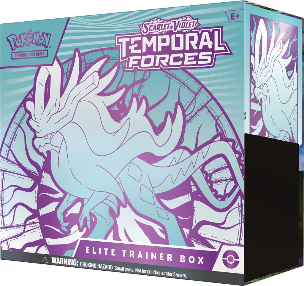 Pokémon TCG: Scarlet & Violet—Temporal Forces Elite Trainer Box (Walking Wake versie) met promokaarten, kaartsleeves en 9 booster packs