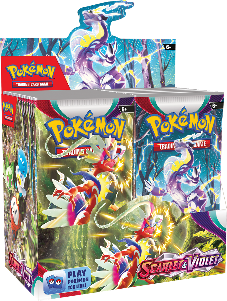 Pokémon Scarlet & Violet Base Set Booster Pack met Koraidon en Miraidon.