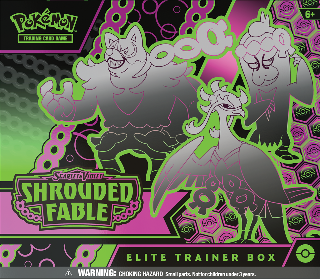 Shrouded Fable Elite Trainer Box met Pecharunt ex, Okidogi, Munkidori, en Fezandipiti