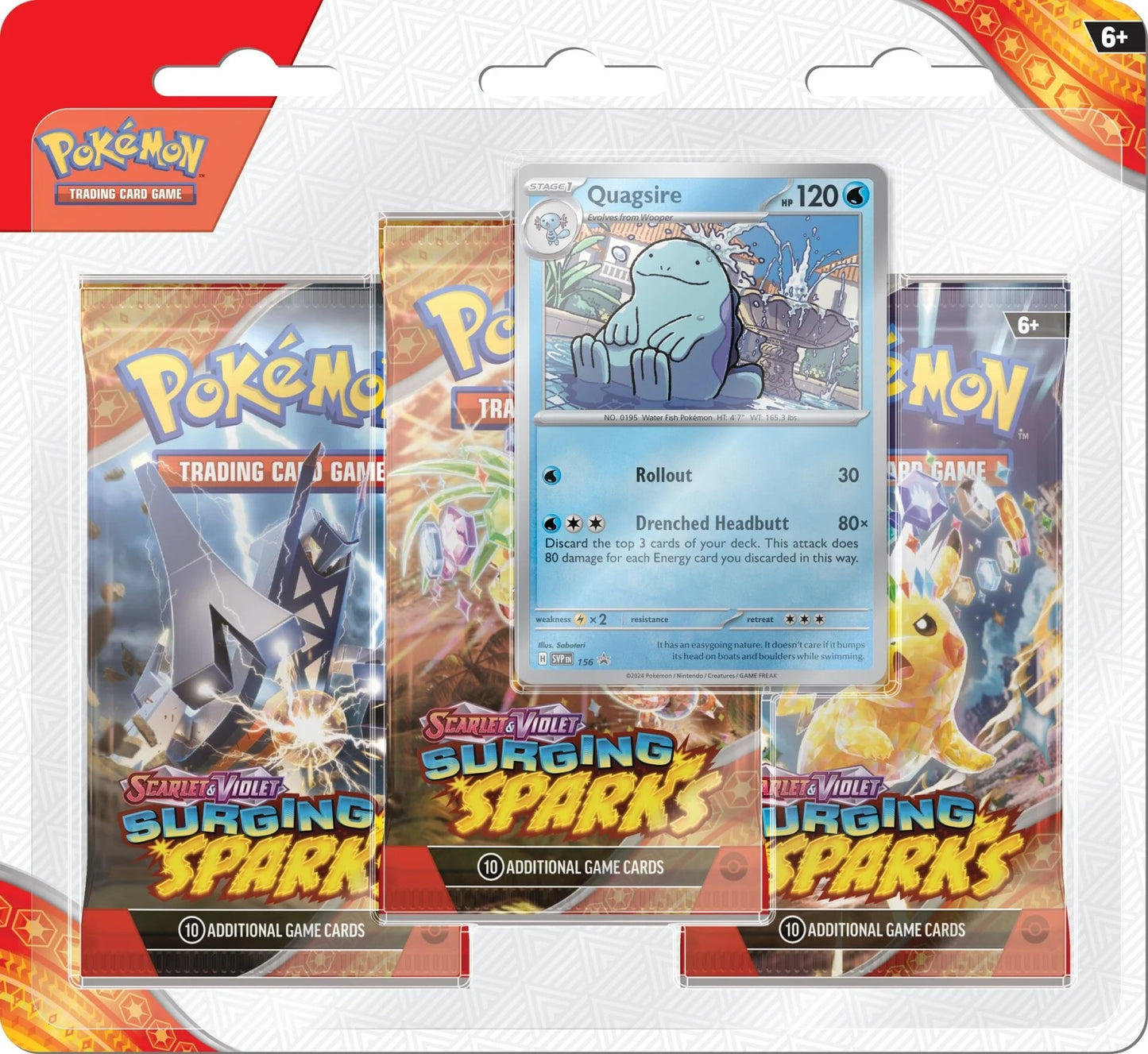 Pokémon TCG Scarlet & Violet-Surging Sparks 3 Blister Pack met Pikachu ex en Alolan Exeggutor ex