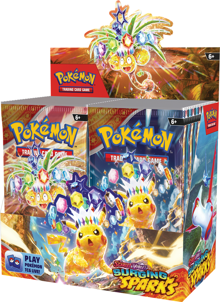 Pokémon TCG Scarlet & Violet-Surging Sparks boosterpack met Pikachu ex en nieuwe Pokémon-kaarten