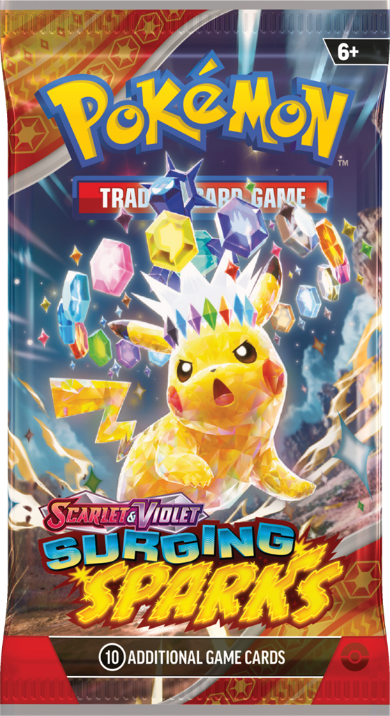 Pokémon TCG Scarlet & Violet-Surging Sparks boosterpack met Pikachu ex en nieuwe Pokémon-kaarten