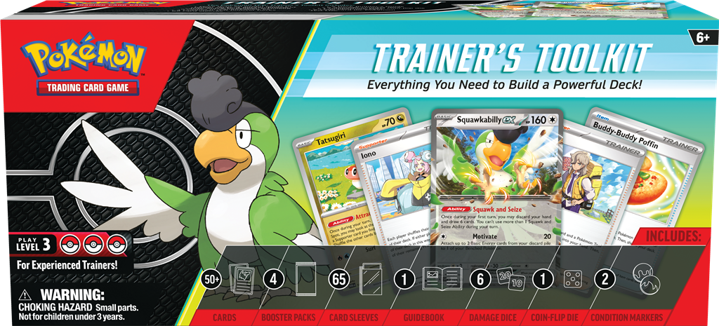 Pokémon TCG Trainer's Toolkit met Squawkabilly ex en Trainer kaarten.