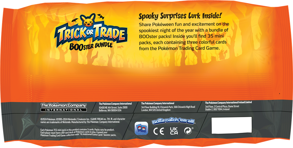 Trick or Trade BOOster Bundle met Pikachu, Gengar, en Umbreon kaarten voor Halloween.