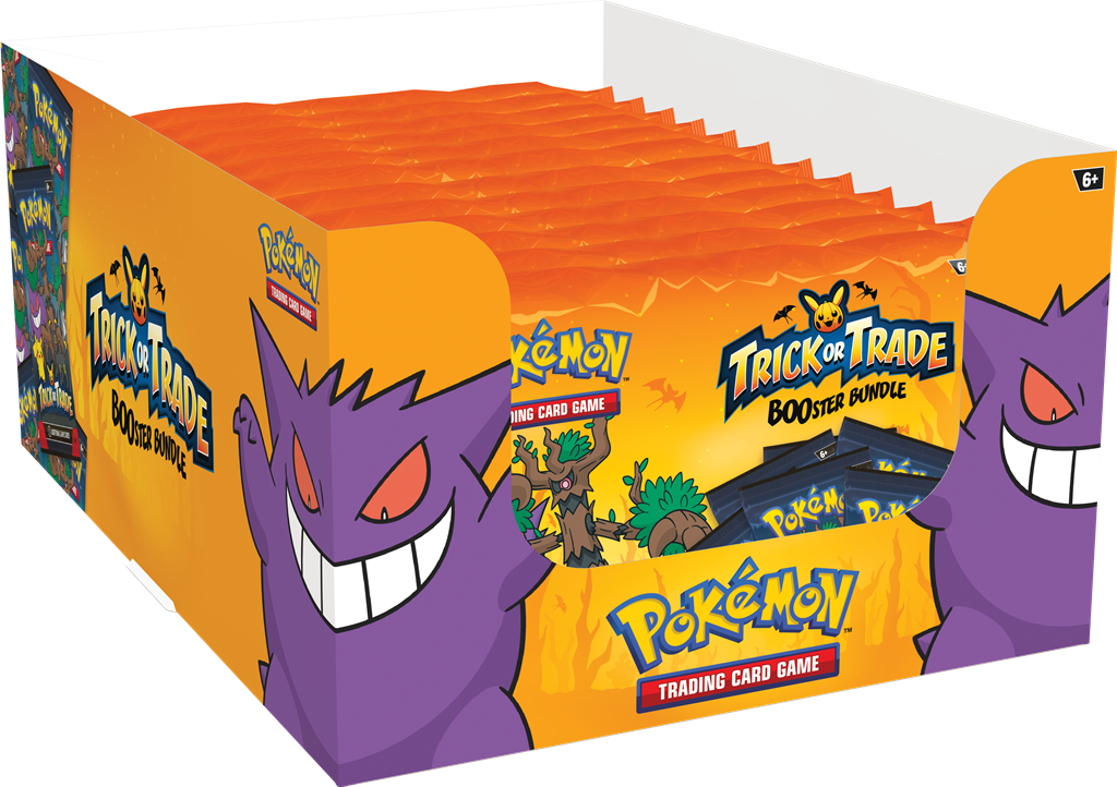 Trick or Trade BOOster Bundle met Pikachu, Gengar, en Umbreon kaarten voor Halloween.