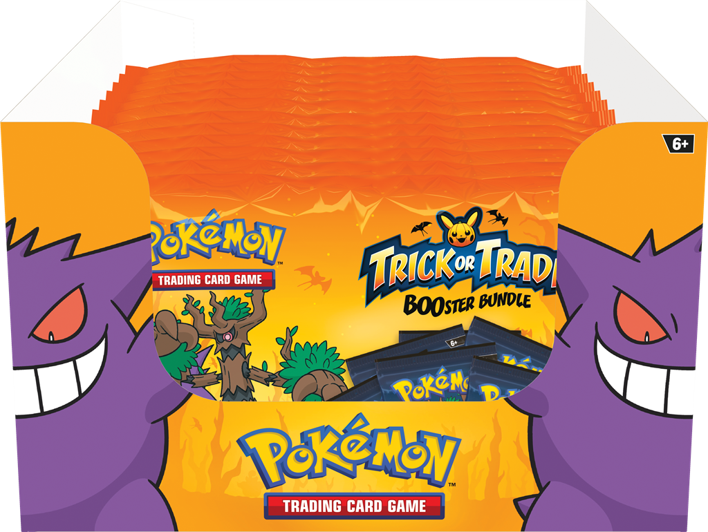 Trick or Trade BOOster Bundle met Pikachu, Gengar, en Umbreon kaarten voor Halloween.