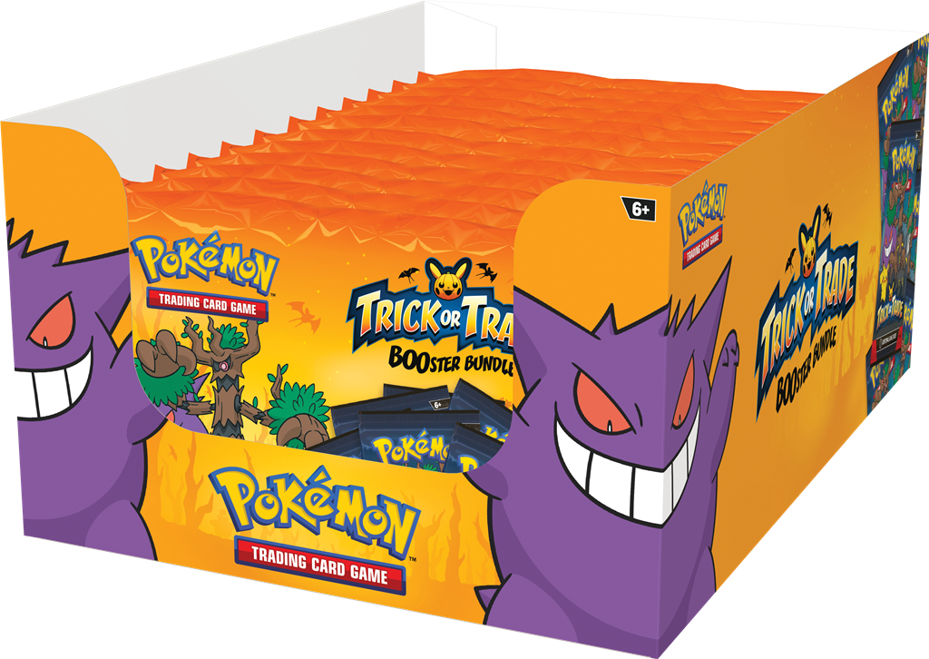 Trick or Trade BOOster Bundle met Pikachu, Gengar, en Umbreon kaarten voor Halloween.