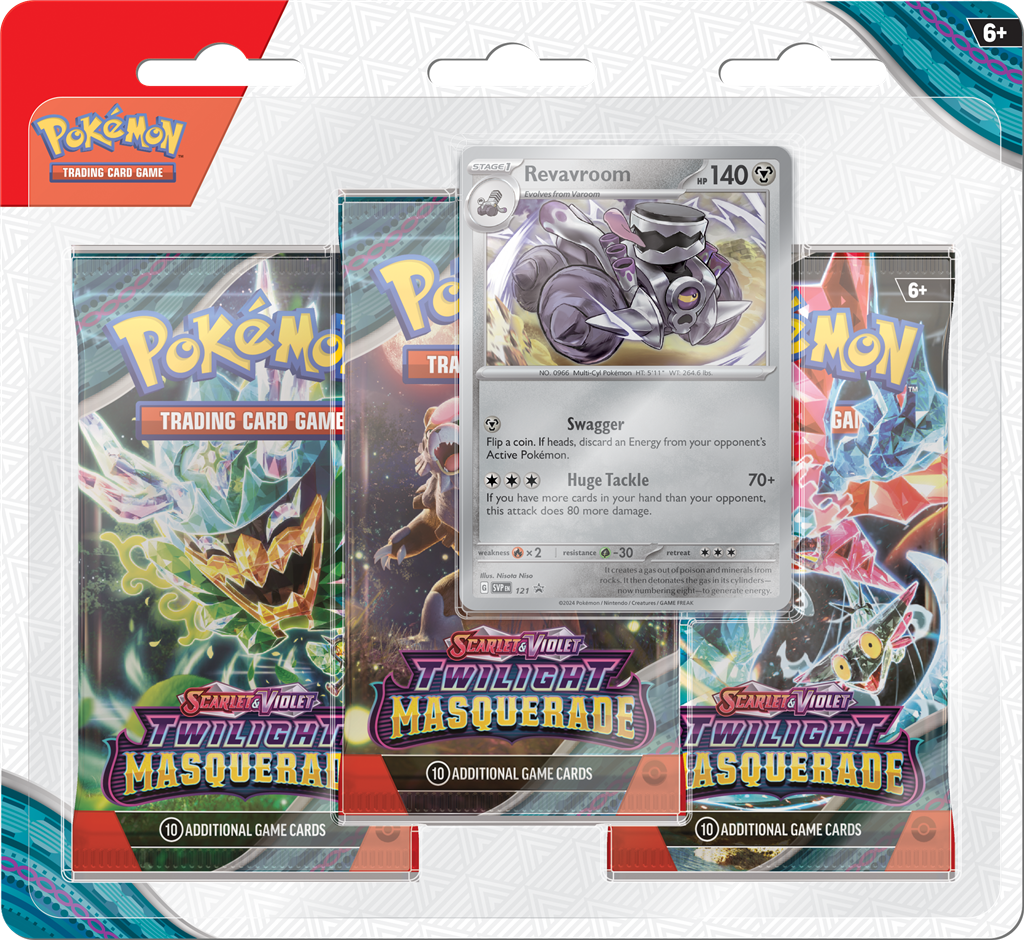 Twilight Masquerade 3-Pack Blister met booster packs en promo kaart.