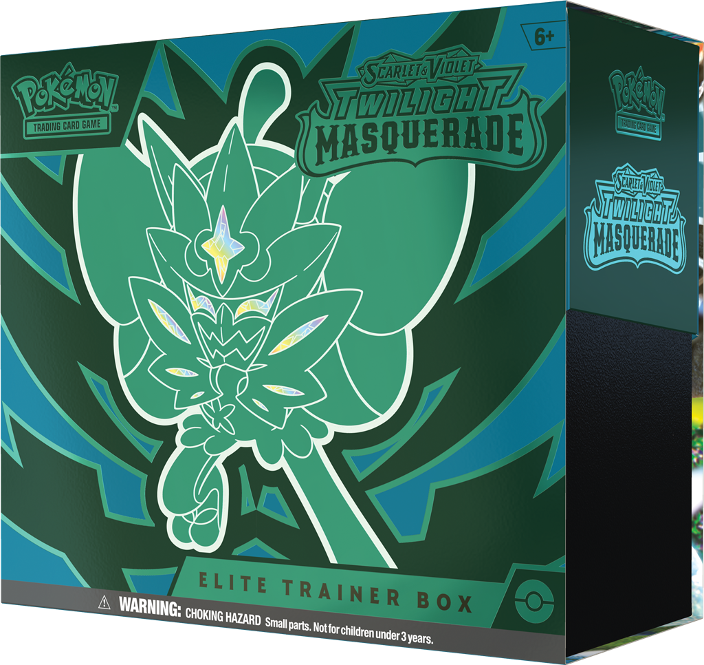 Pokémon TCG: Twilight Masquerade Elite Trainer Box met promokaart van Teal Mask Ogerpon, 9 booster packs, kaartsleeves, en meer.