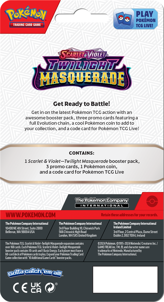 Pokémon TCG Twilight Masquerade Premium Checklane met Horsea, Seadra, Kingdra promo kaarten en Pokémon-munt.