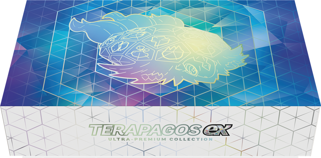 Ultra-Premium Collection met Terapagos ex, Lapras ex, en Cinderace ex promokaarten, accessoires en booster packs.