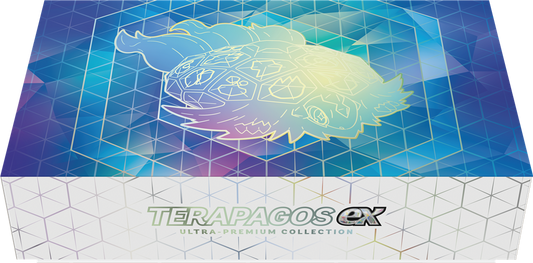 Ultra-Premium Collection met Terapagos ex, Lapras ex, en Cinderace ex promokaarten, accessoires en booster packs.