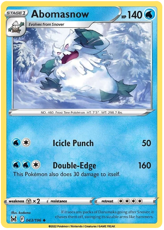 Abomasnow 043/196 uncommon Pokémon kaart uit de Lost Origin set