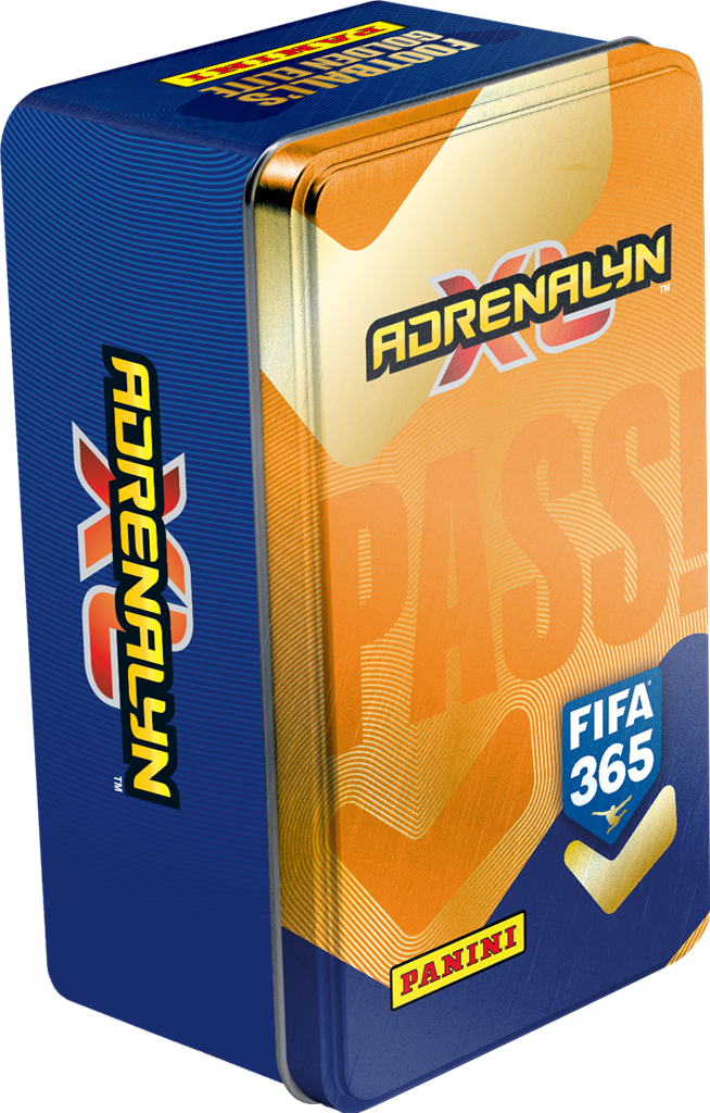 Adrenalyn XL FIFA365 26/27 Mega Tin metalen opbergblik met voetbaltrading cards - zijaanzicht