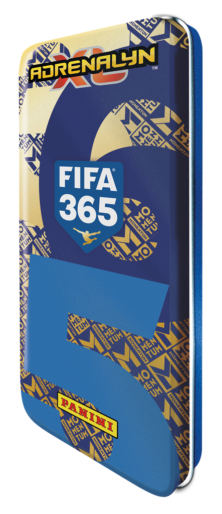 Panini Adrenalyn XL FIFA365 26/27 Pencil Tin gevuld met voetbaltrading cards en een Momentum Gold packet - verpakking