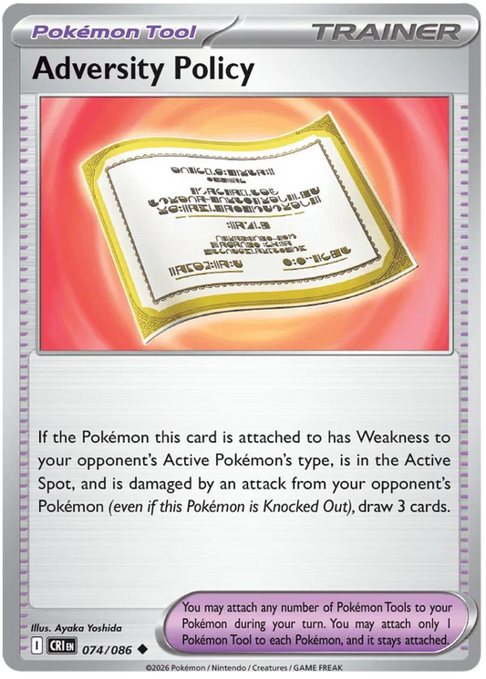 Adversity Policy #074 common trainerkaart uit de Pokemon Chaos Rising set