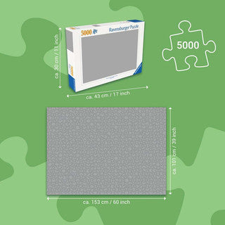 Afmetingsoverzicht van de 5000 stukjes puzzel: 153 cm breed bij 101 cm hoog.