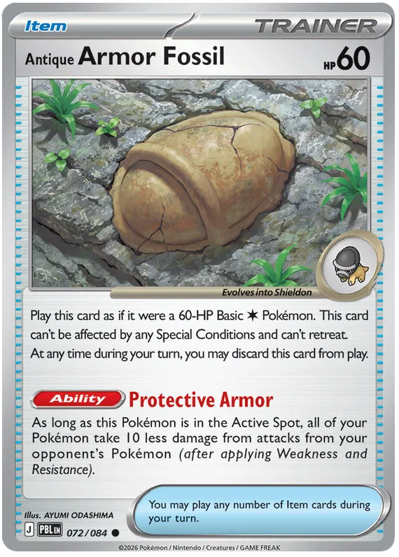 Antique Armor Fossil #072 common losse Pokémon kaart uit de Pitch Black set