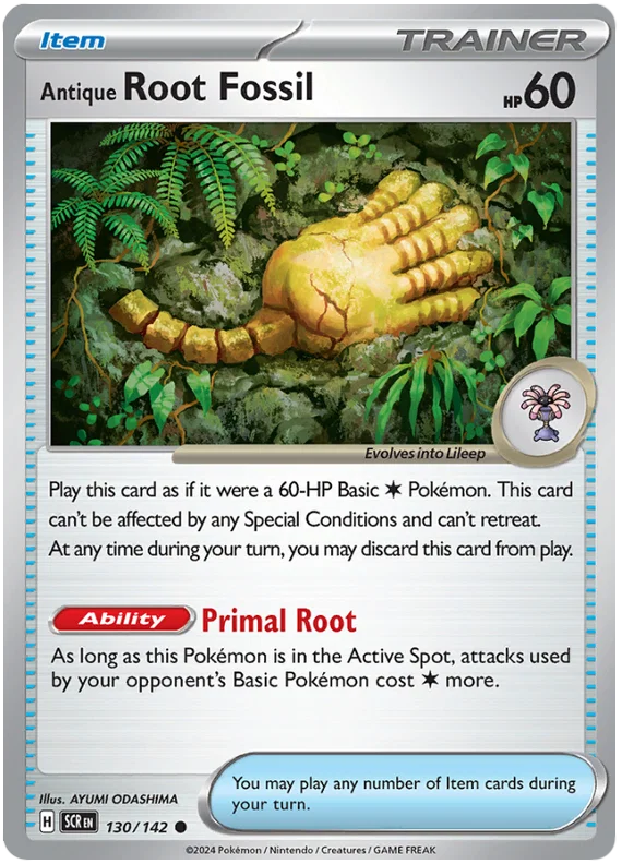 Antique Root Fossil Pokémon kaart nummer 130 uit de Stellar Crown set