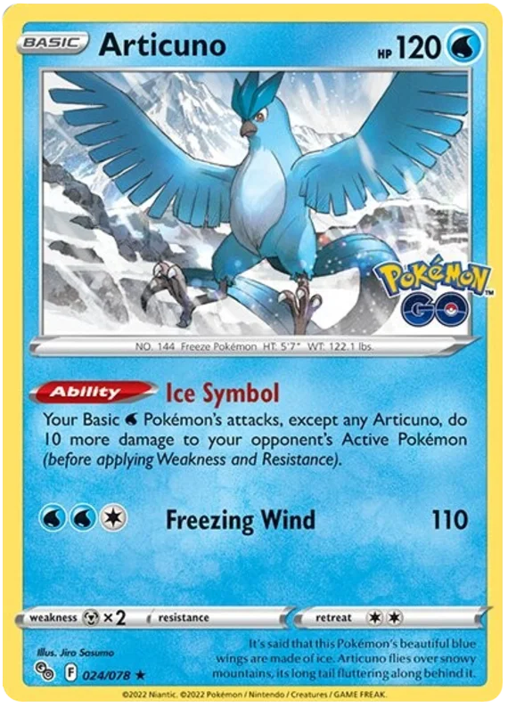 Articuno holo kaart Pokémon Go Legendary water Pokémon