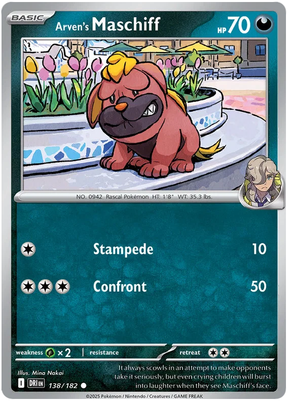 Arven's Maschiff common kaart nummer 138 uit de Pokémon Destined Rivals set