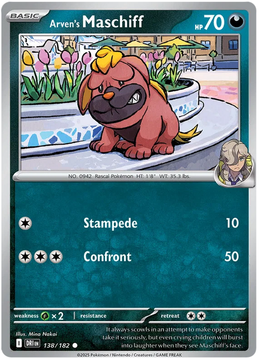 Arven's Maschiff common kaart nummer 138 uit de Pokémon Destined Rivals set