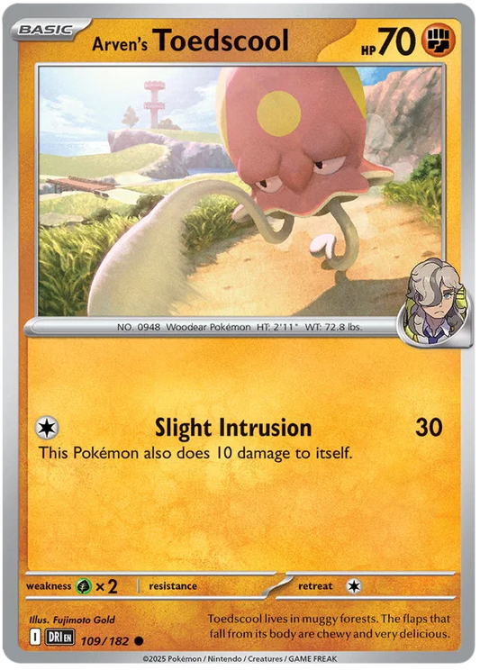 Arven's Toedscool common kaart nummer 109 uit de Pokémon Destined Rivals set