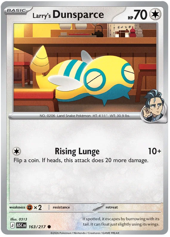 Ascended Heroes Dunsparce common kaart nummer 163 uit de custom fanset