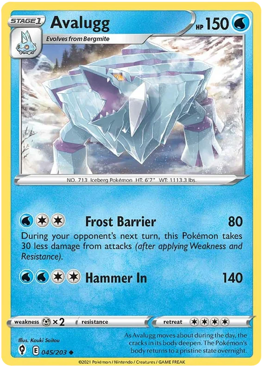 Avalugg Pokémon kaart uit Evolving Skies – Common water Pokémon kaart voor verzameling of deck