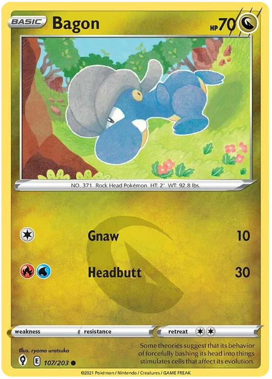 Bagon #107 common Dragon Pokémon kaart uit Evolving Skies voor je Pokémon verzameling