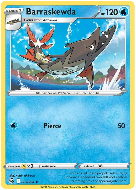Barraskewda Pokémon kaart – Fusion Strike Water Pokémon common kaart voor je verzameling