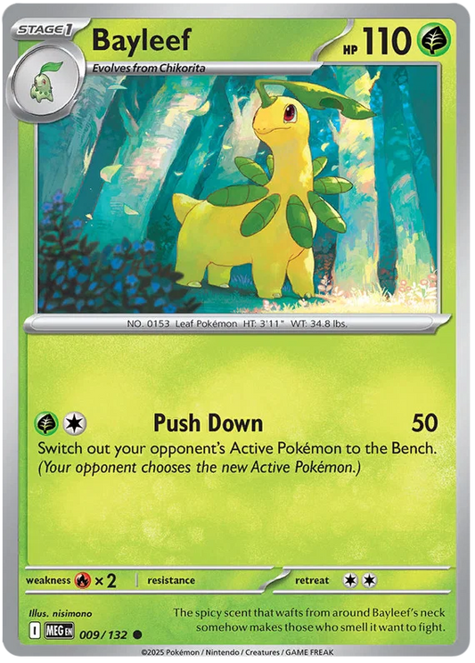 Bayleef common kaart nummer 009 uit de Pokémon Mega Evolution set
