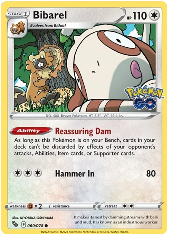 Bibarel common kaart nummer 060/078 uit de Pokemon GO set met 110 HP