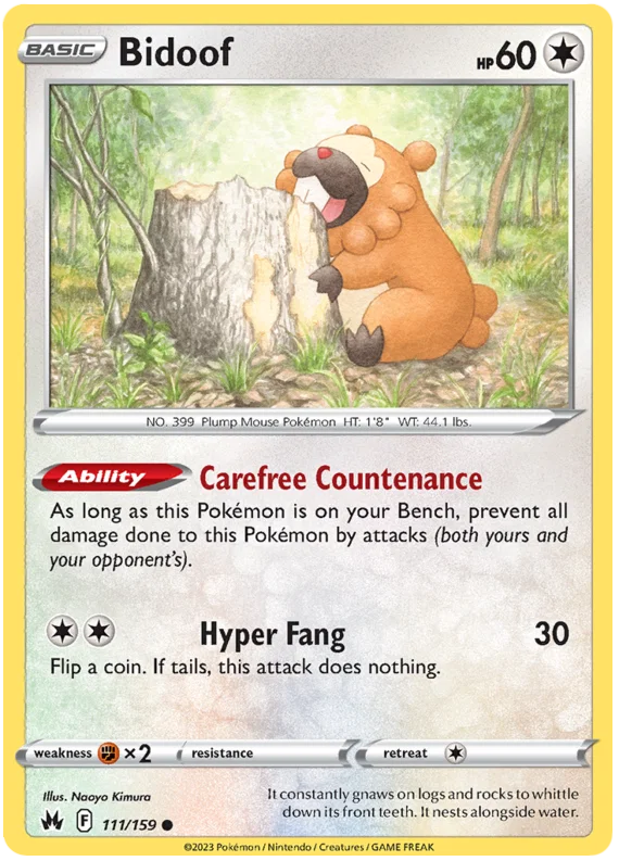 Bidoof #111 common Pokémon kaart uit de Crown Zenith set