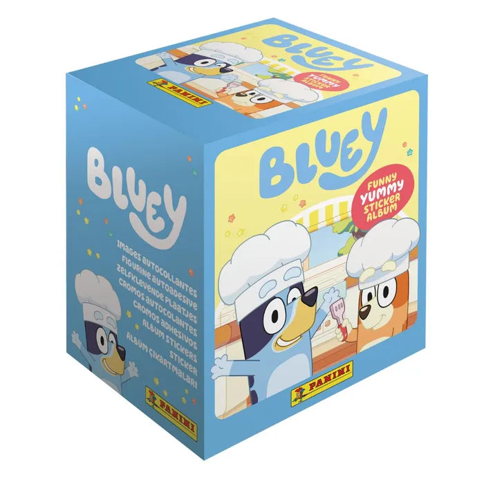 Complete en verzegelde Bluey Funny Yummy Sticker 3 booster box met 36 sticker packs van Panini.