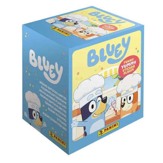 Complete en verzegelde Bluey Funny Yummy Sticker 3 booster box met 36 sticker packs van Panini.