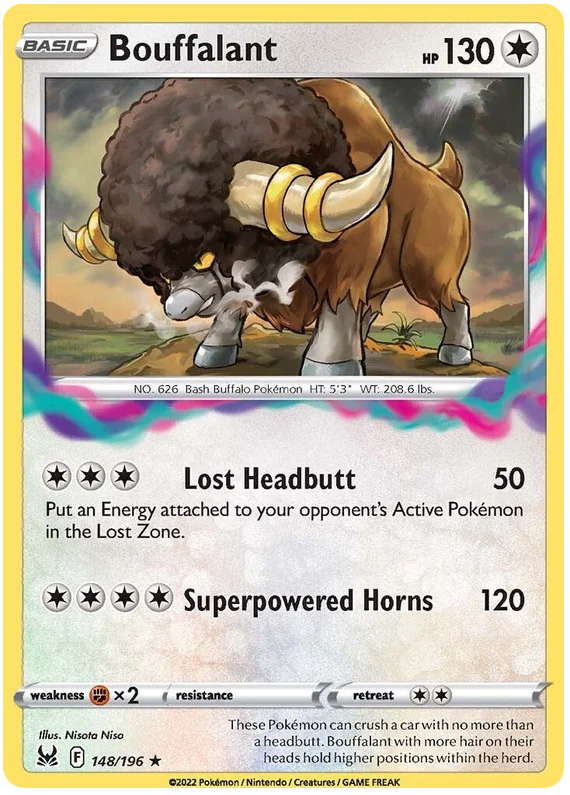 Bouffalant common kaart uit Pokémon Lost Origin – normale Pokémon voor verzamelaars en spelers.
