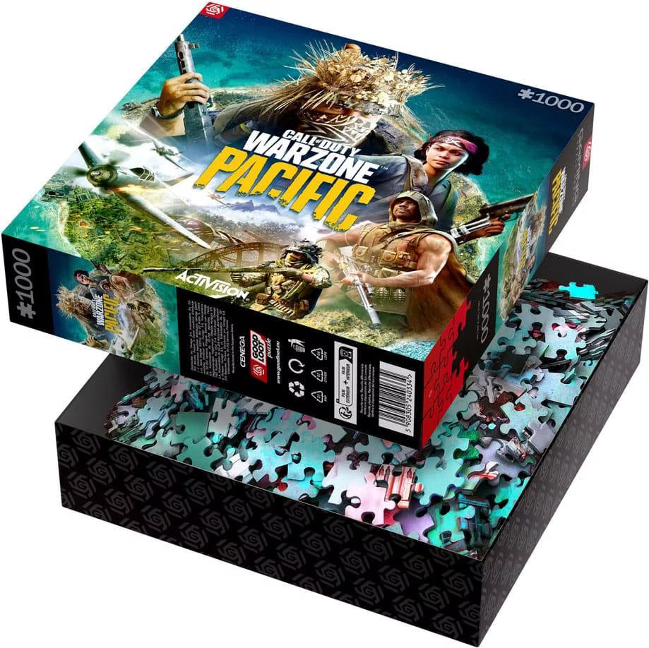 Blik in de opengeperste Call of Duty Warzone puzzeldoos gevuld met alle puzzelstukjes.
