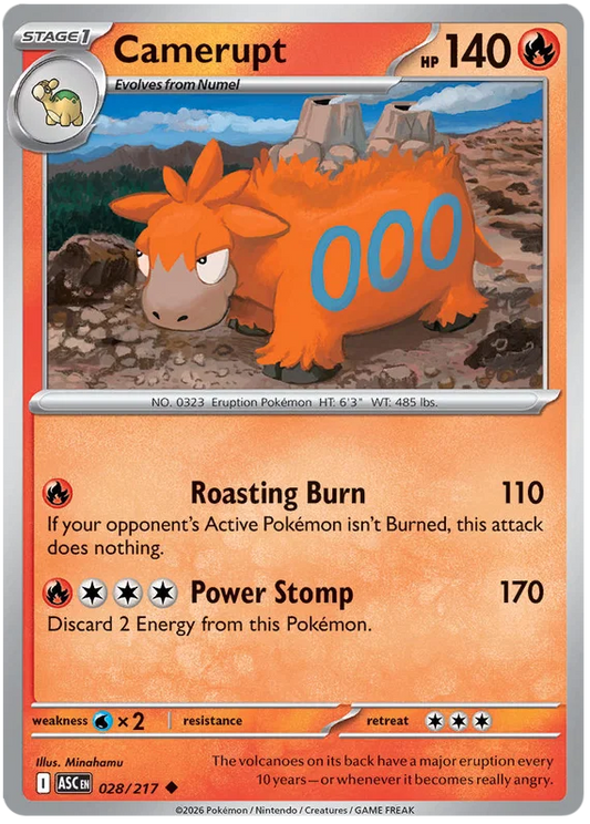 Camerupt common kaart nummer 028 uit de Ascended Heroes Pokémon set